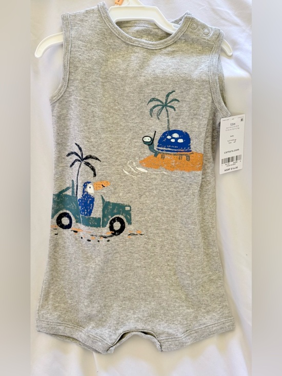 Carter's Other - Carter's Gray Tank Romper with Blue Turtle & Teal Truck Graphics